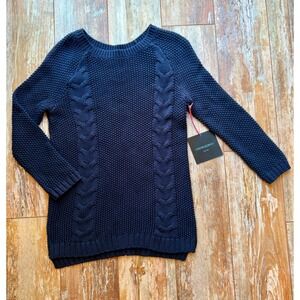 Cynthia Rowley Navy Blue Button Back Cable Knit Cotton Sweater Small NWT